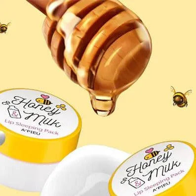 A'Pieu Honey & Milk Lip Sleeping Pack with honey dipper and bees, Korean skincare Nederland