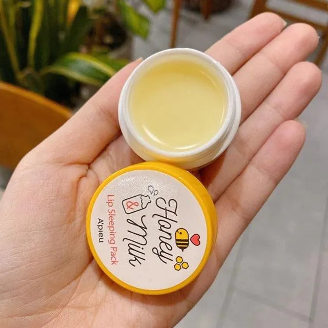 A'pieu Honey and Milk Lip Sleeping Pack open in hand, Korean skincare product at Me Time Groningen