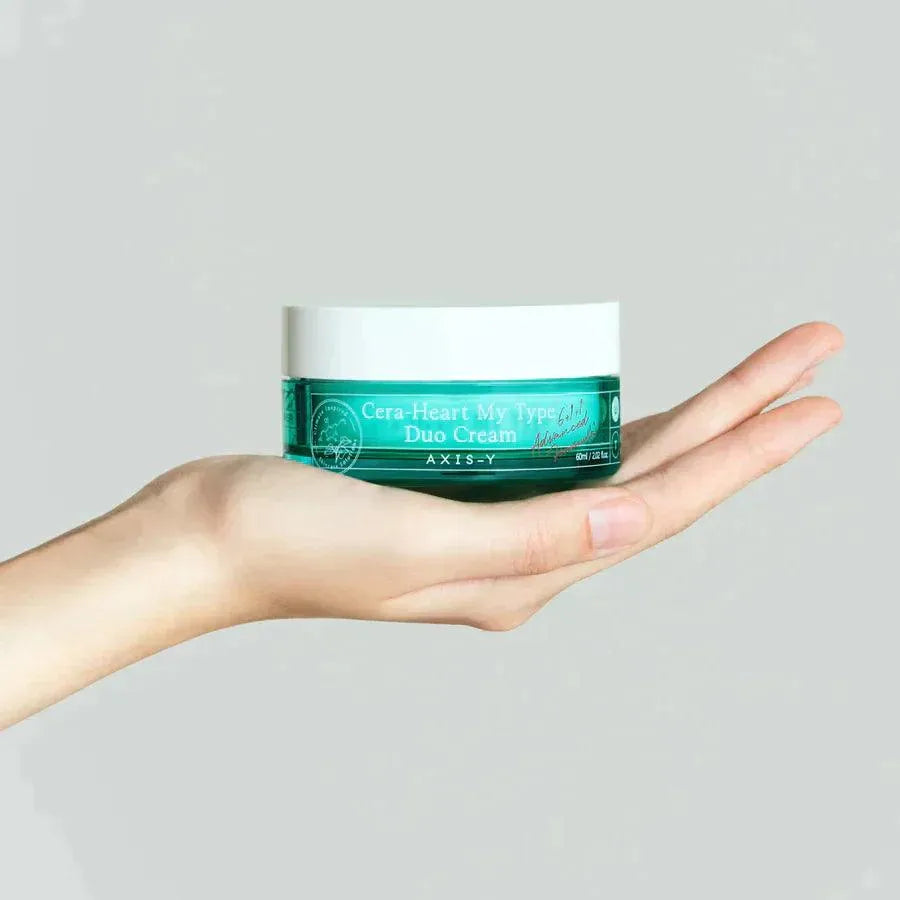 AXIS-Y Cera-Heart My Type Duo Cream Korean skincare jar held in hand, Me Time Groningen