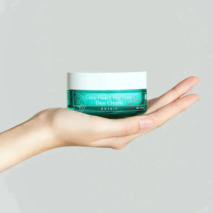 AXIS-Y Cera-Heart My Type Duo Cream Korean skincare jar held in hand, Me Time Groningen