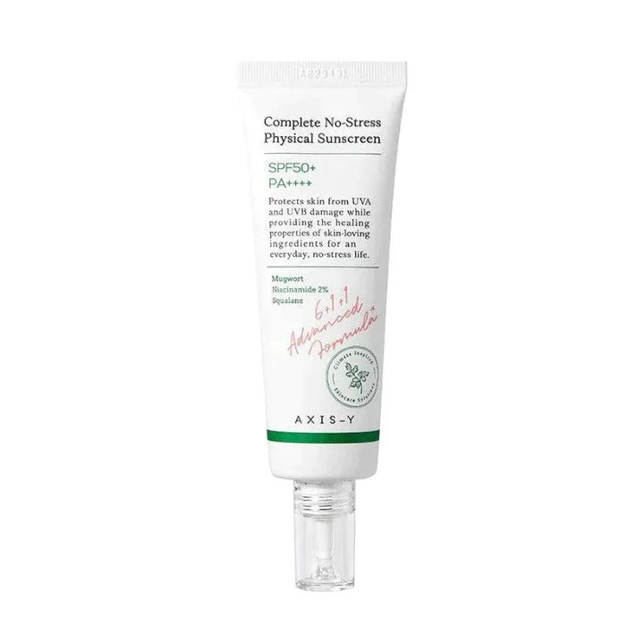 AXIS-Y Complete No-Stress Physical Sunscreen SPF50+ PA++++ tube from Korean skincare at Me Time Groningen
