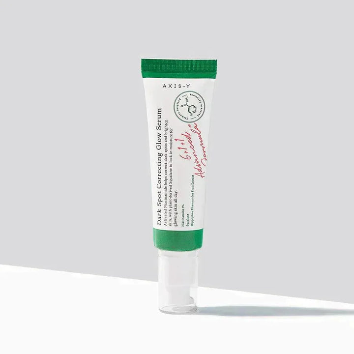 AXIS-Y Dark Spot Correcting Glow Serum on white background, Korean skincare at Me Time Groningen