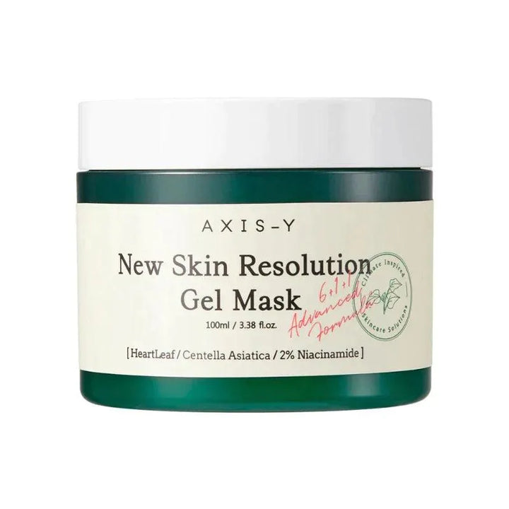 AXIS-Y New Skin Resolution Gel Mask Korean skincare jar with green and white label, Me Time Groningen
