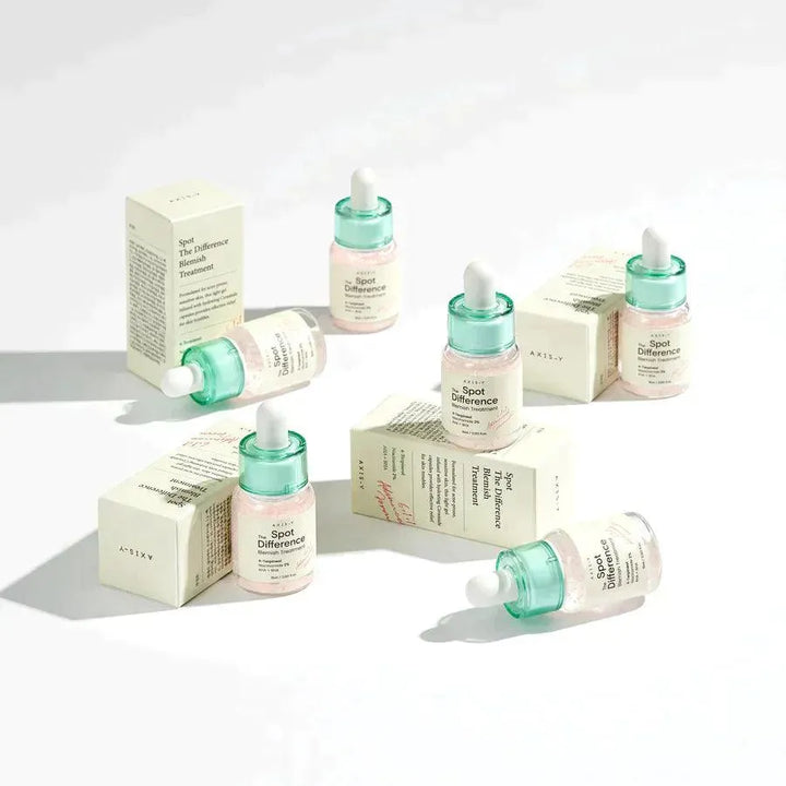 Axis-Y Spot The Difference Blemish Treatment bottles and boxes, Korean skincare product