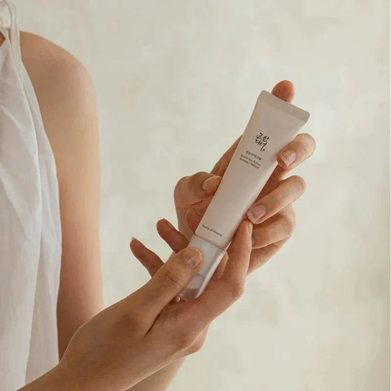 Person holding Beauty of Joseon Revive Eye Serum tube, Korean skincare at Me Time Groningen
