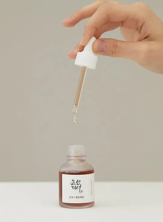 Beauty of Joseon serum dropper and bottle on white table, Korean skincare at Me Time Groningen