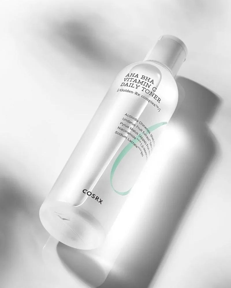 COSRX AHA BHA Vitamin C Daily Toner Korean skincare product bottle on white background