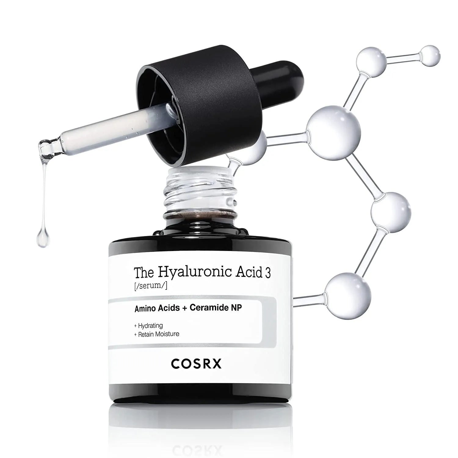 COSRX The Hyaluronic Acid 3 Serum bottle with dropper, Korean skincare product