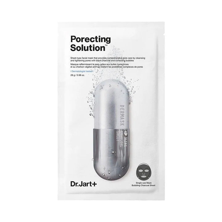 Dr. Jart Dermask Porecting Solution Korean skincare sheet mask packaging, charcoal mask product