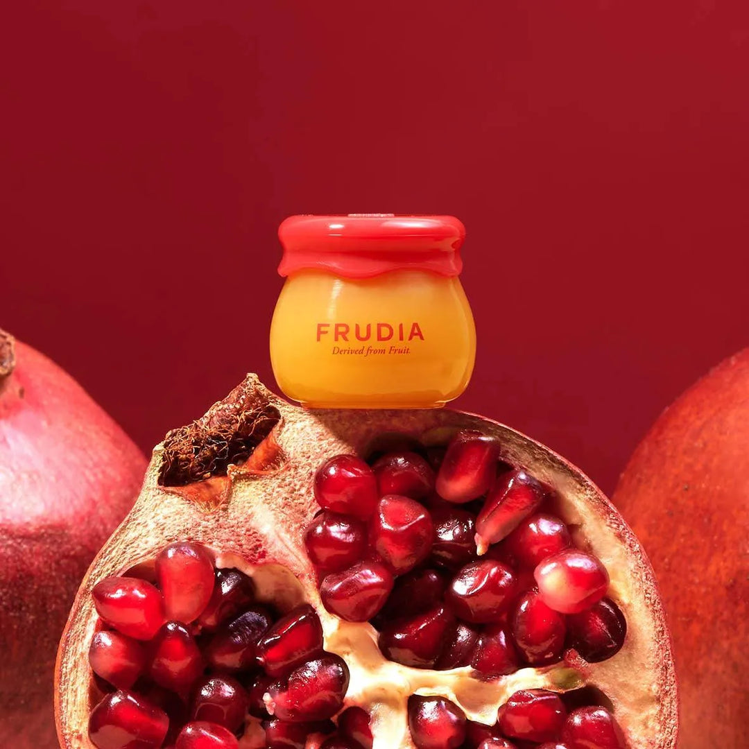Frudia pomegranate lip balm on fresh pomegranate, Korean skincare product, Me Time Groningen