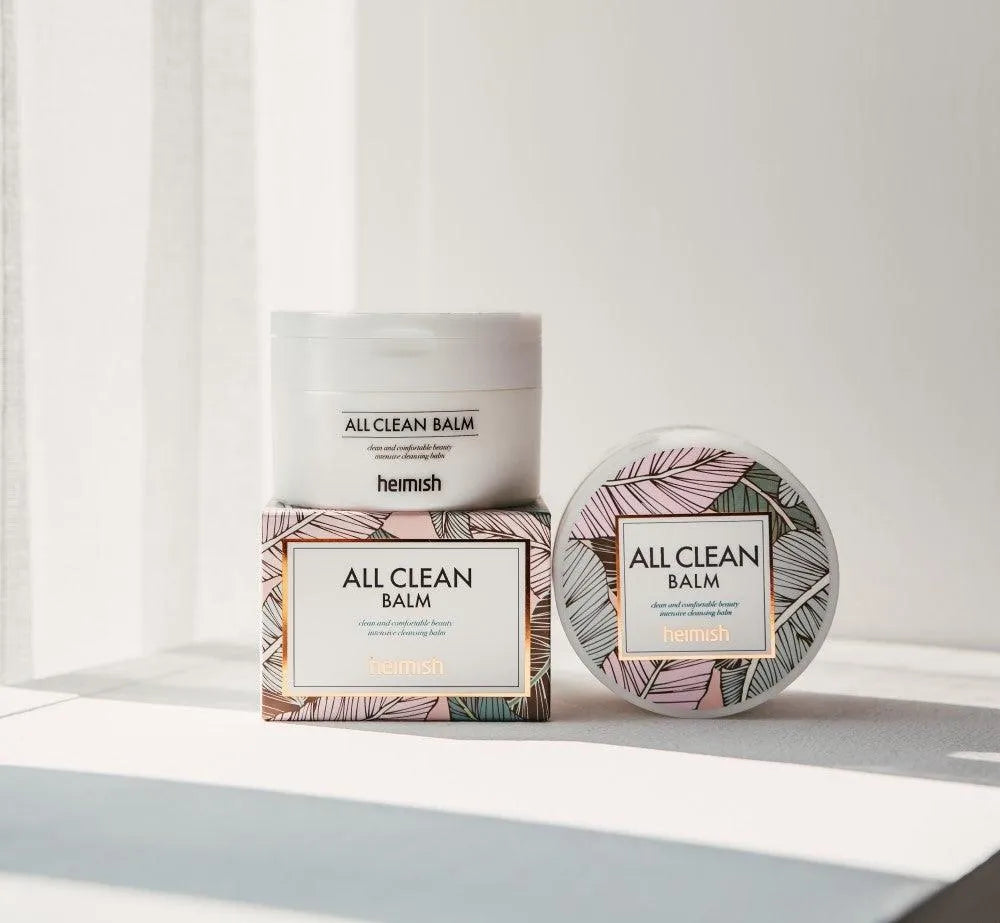 Heimish All Clean Balm Korean skincare cleansing balm on box, bright natural light, Me Time Groningen