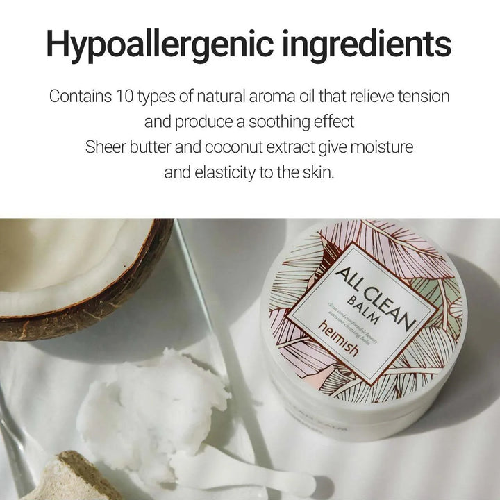 Heimish All Clean Balm Korean skincare product with coconut, flatlay at Me Time Groningen