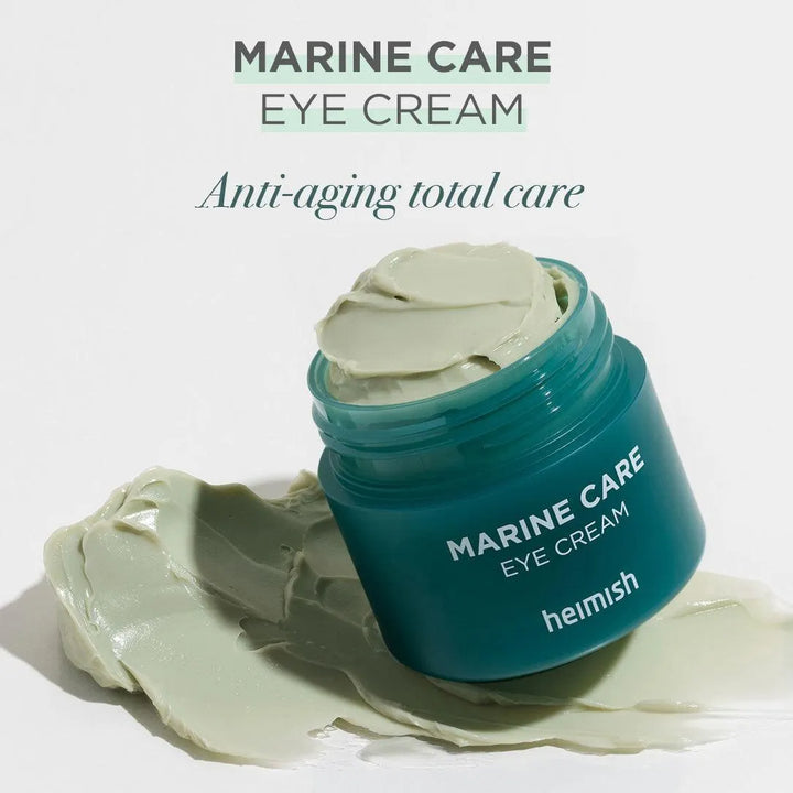 Heimish Marine Care Eye Cream jar with cream texture, Korean skincare Nederland product