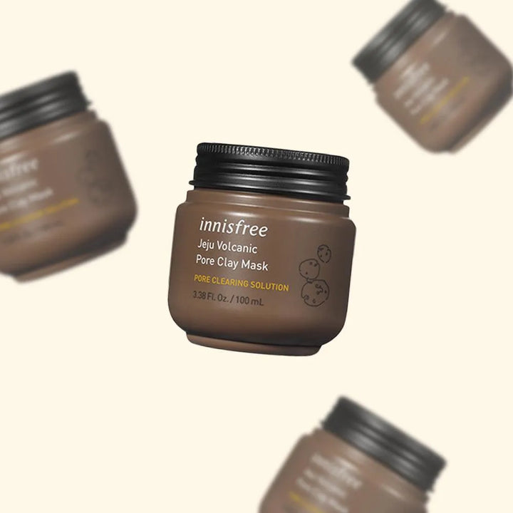 Innisfree Jeju Volcanic Pore Clay Mask Korean skincare jar on beige background at Me Time Groningen