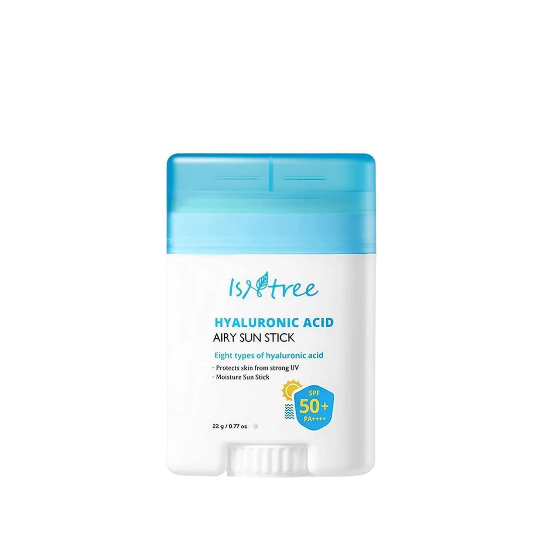 Isntree Hyaluronic Acid Airy Sun Stick SPF 50+ on white background, Korean skincare product at Me Time Groningen