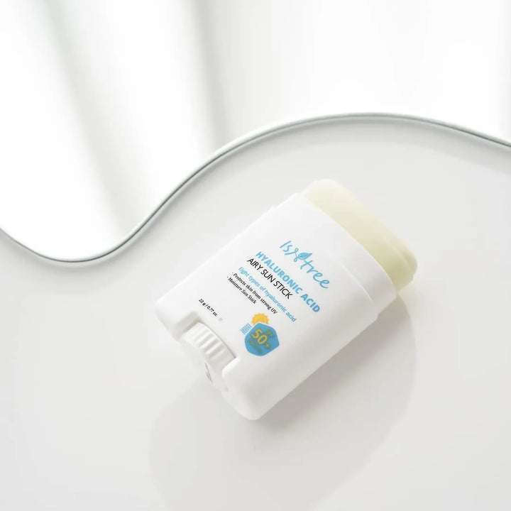 Isntree Hyaluronic Acid Airy Sun Stick SPF50 Korean skincare product on white surface, Me Time Groningen