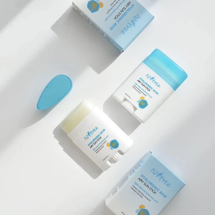Isntree Hyaluronic Acid Airy Sun Stick SPF 50+ on white background, Korean skincare Nederland, Me Time Groningen