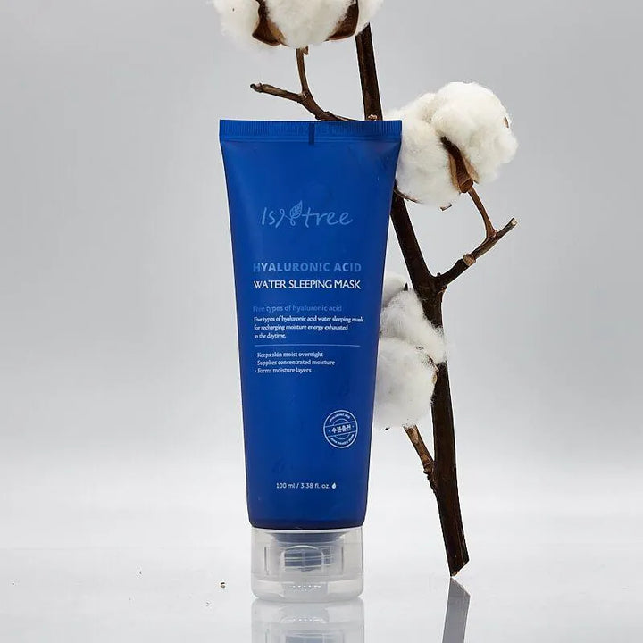 Isntree Hyaluronic Acid Water Sleeping Mask tube with cotton branch, Korean skincare at Me Time Groningen