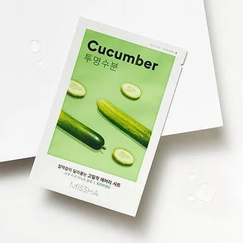 Missha Airy Fit Cucumber sheet mask on white background, Korean skincare at Me Time Groningen