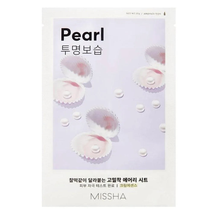 MISSHA Airy Fit Sheet Mask Pearl Korean skincare pack with oyster shell and pearl design
