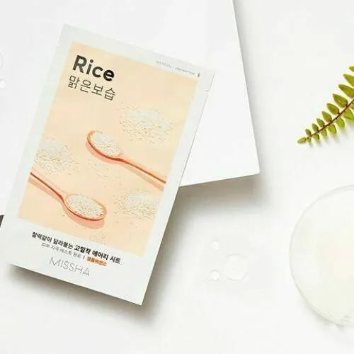 Missha Airy Fit Sheet Mask Rice on white background, Korean skincare Nederland Me Time Groningen