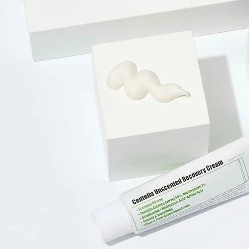 Purito Wonder Releaf Centella Unscented Cream tube with cream swatch, Korean skincare Netherlands