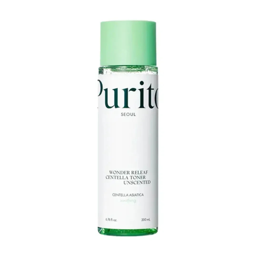 Purito Wonder Releaf Centella Toner Unscented Korean skincare bottle, 200ml, on white background