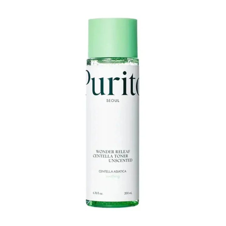 Purito Wonder Releaf Centella Toner Unscented Korean skincare bottle, 200ml, on white background