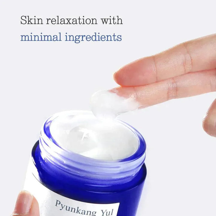 Pyunkang Yul Moisture Cream jar with cream on finger, Korean skincare at Me Time Groningen
